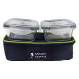 Sanjeev Kapoor Boston 2 PC Square Microwave Safe,Borosilicate, Lunch Box 320 ML with Bag