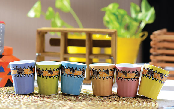 Sanjeev Kapoor Multi colour Printed Bone China Tea Cups Set of 6